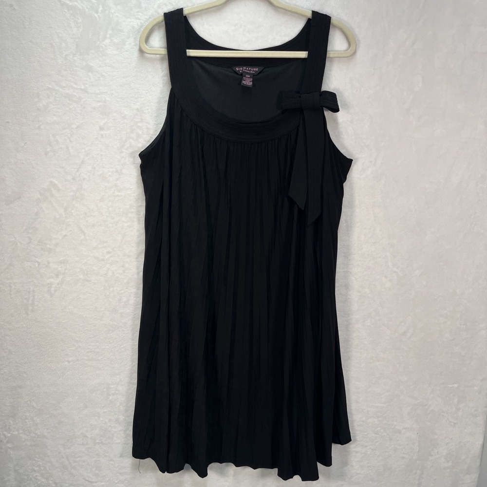 Signature by Robbie Bee Pleated Dress Womens Plus 20W Black Bow Sleeveless
